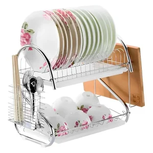 Escorredor De Louça Inox Suporte Organizador Pia Cozinha Porta Pratos Copos Talheres 2 Andares Com Bandeja