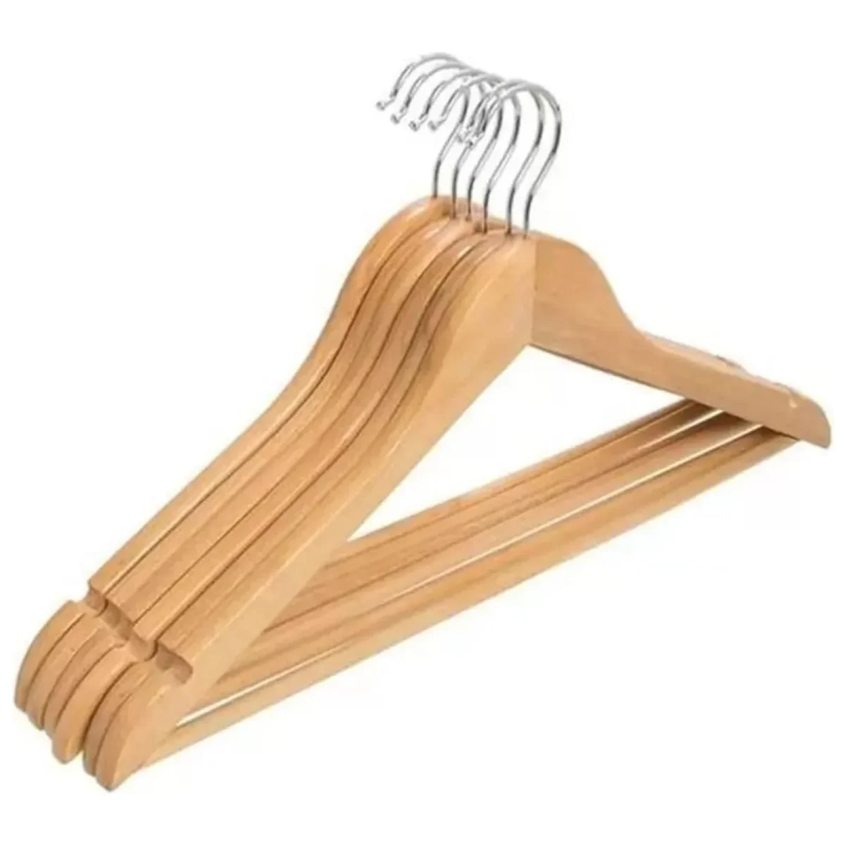 Kit 3 Cabides de Madeira Adulto Slim Envernizados com Barra Antideslizante e Rachadura para Alça - Image 2