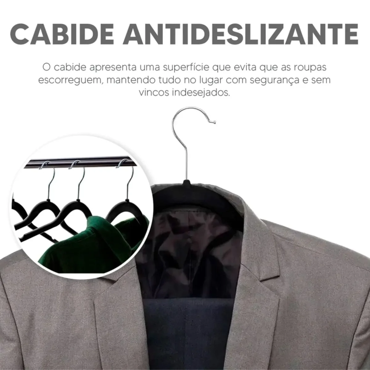 Kit 10 Cabides de Veludo Slim Adulto Antideslizante Ultrafino para Roupas Camisas Calças Vestido - Image 7