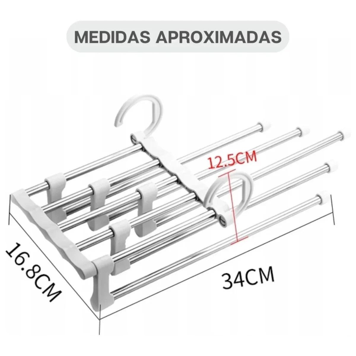 Kit 3 Cabide Multifuncional 5 Divisórias Retrátil Inox para Calças Bermudas Saias Gravatas Preto - Image 3