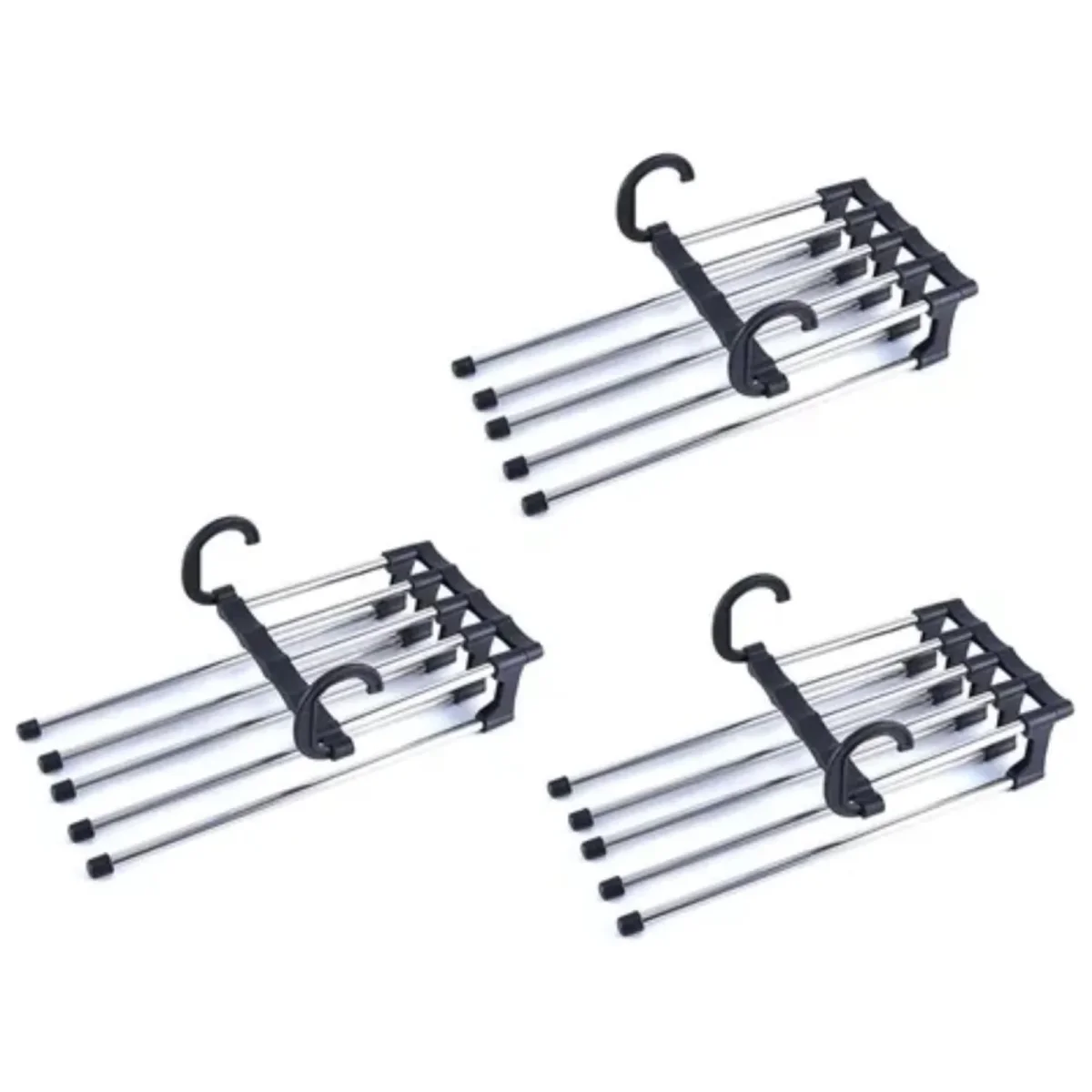 Kit 3 Cabide Multifuncional 5 Divisórias Retrátil Inox para Calças Bermudas Saias Gravatas Preto - Image 2
