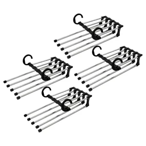 Kit 4 Cabide Multifuncional 5 Divisórias Retrátil Inox para Calças Bermudas Saias Gravatas Preto