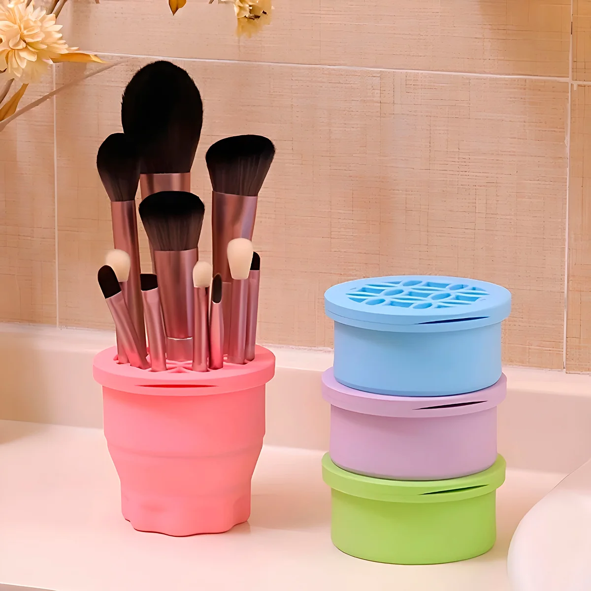 Limpador Organizador Pincéis Silicone Retrátil Limpeza Modelo:Lilás - Image 7