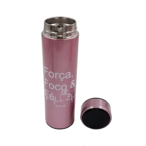 Garrafa Termometro Termica Inox Display Led A Vacuo Cor:Rosa Metálico