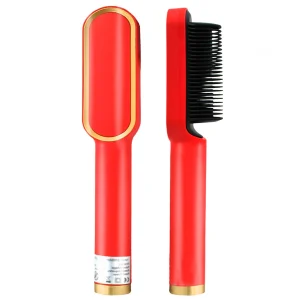 Prancha Escova Alisadora Com Pente Profissional Bivolt Cor:Vermelho