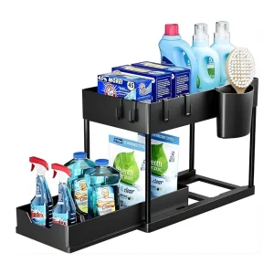 Organizador Multiuso 2 Níveis com Bandeja Corrediça – Preta