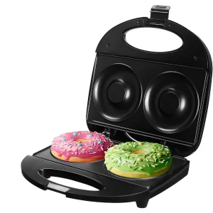 Máquina de Donuts Grande 2 Cavidades Antiaderente 750W 110v com Luz Indicadora Preto