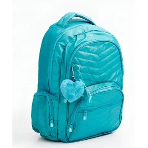 Mochila Escolar Juvenil Feminina Costura Acolchoada Leve Resistente Alça Ajustável Azul