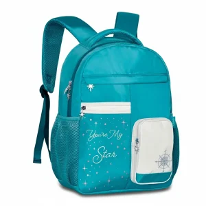 Mochila Feminina Costas Fadas e Glitter Escolar Viagem Passeio Azul
