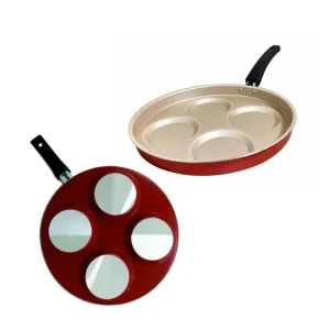 Frigideira 4 Em 1 Multiuso Com Divisórias Antiaderente Ovos Hamburgers – 1,5 Litros – Cereja