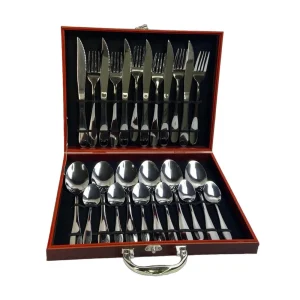 Conjunto de Talheres 24 Peças Inox com Maleta Marrom – Faqueiro Completo