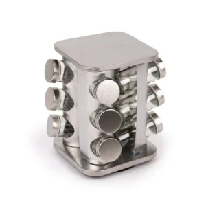 Porta Condimentos e Temperos Giratório com 12 Potes em Aço Inox e Vidro