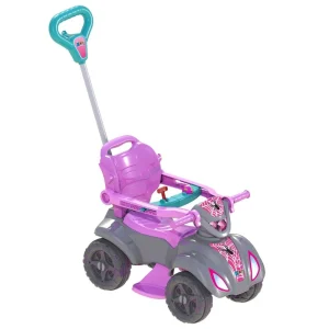 Quadriciclo Infantil de Passeio para Menina com Pedal e Empurrador – Cor Rosa (Rosa com Cinza)