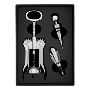 Kit 3 Peças Abridor Dosador Rolha Aço Inox Vinho Conjunto