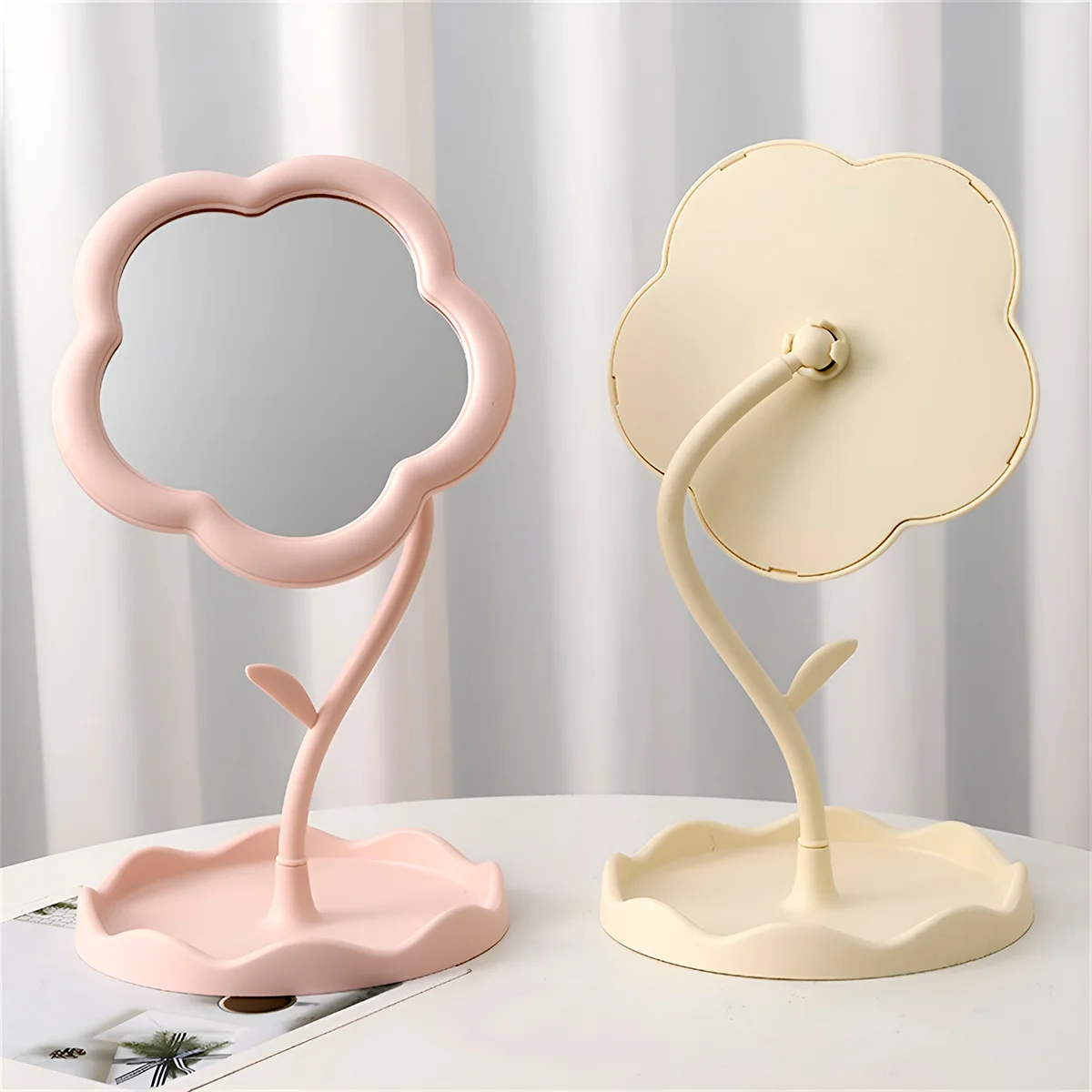Espelho de Mesa para Maquiagem Formato Flor Decorativo Cor:Pink - Image 4