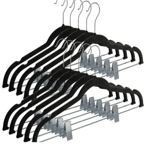 Kit 10 Cabides de Veludo Slim com Presilha de Metal Preto – Antiaderente, Reforçado e Elegante