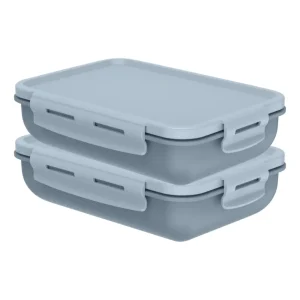 Kit 2 Pote Marmita com Tampa Hermética com Divisória Retangular Plástico 800ml Azul