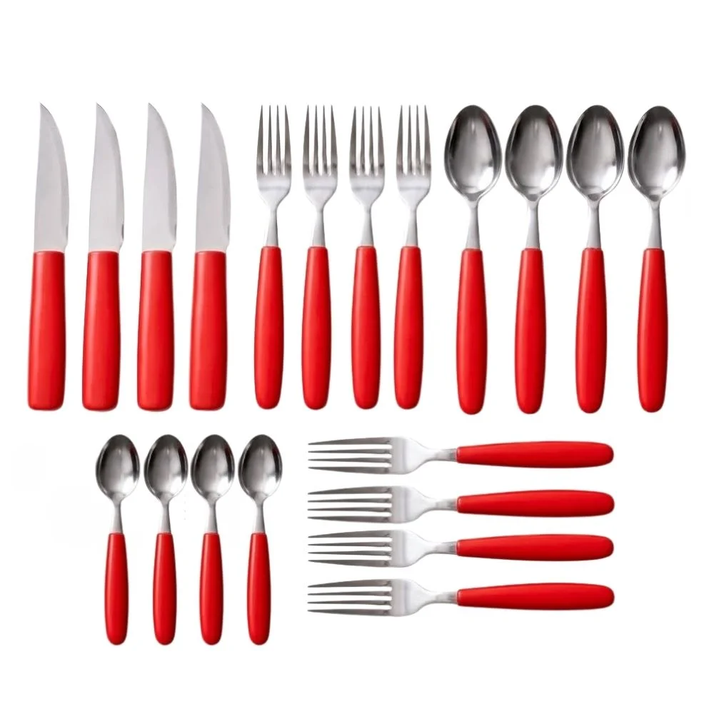 Jogo de Talheres 21 Peças Inox Faqueiro Completo Vermelho
