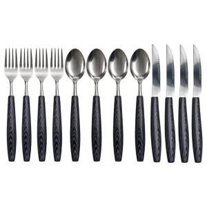 Jogo de Talheres 12 Peças Inox com Colheres Garfos Facas Preto