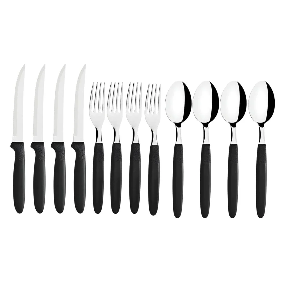 Jogo de Talheres 12 Peças Inox com Garfos Facas Colheres Preto - Image 2