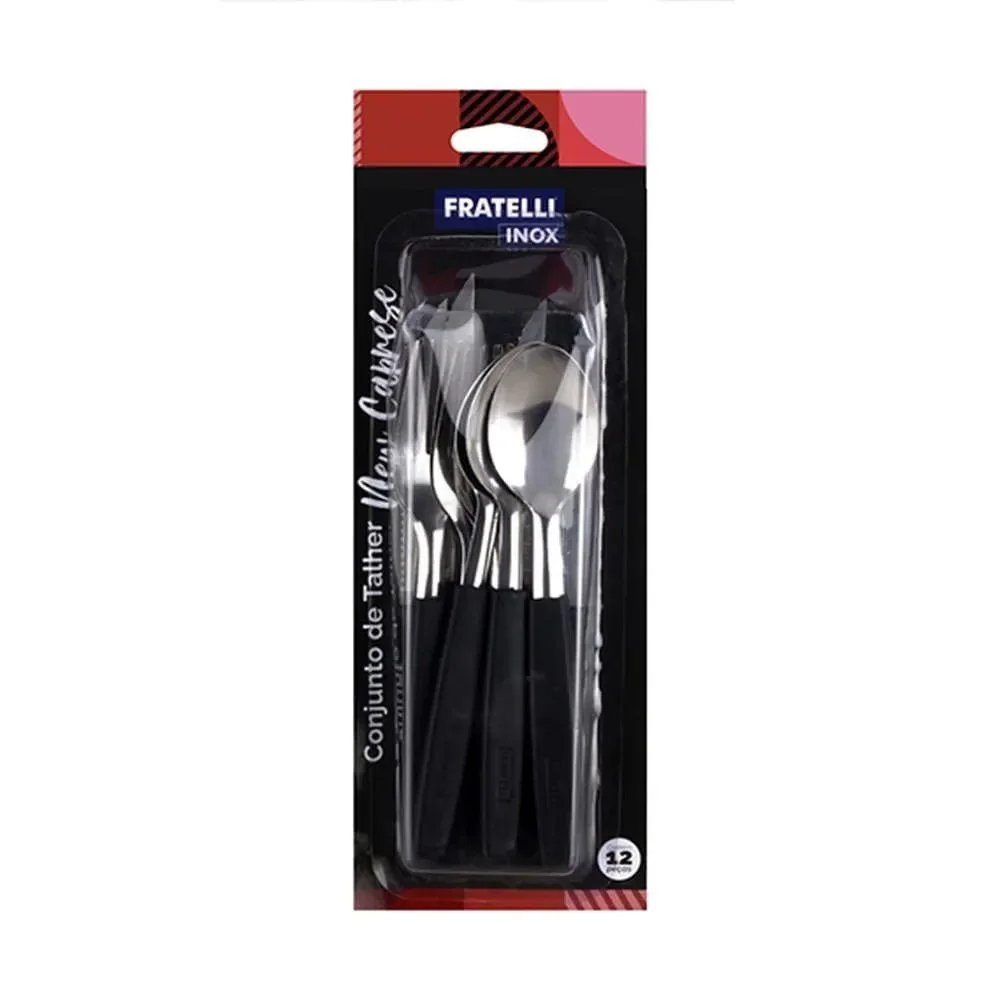 Jogo de Talheres 12 Peças Inox com Garfos Facas Colheres Preto - Image 3