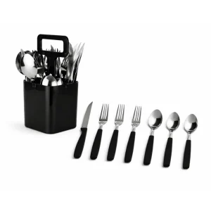 Jogo de Talheres 25 Peças Inox Faqueiro Completo Preto Granito