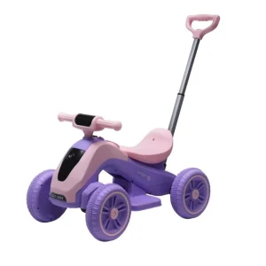 Quadriciclo Moto Elétrica Infantil Roxa com Empurrador