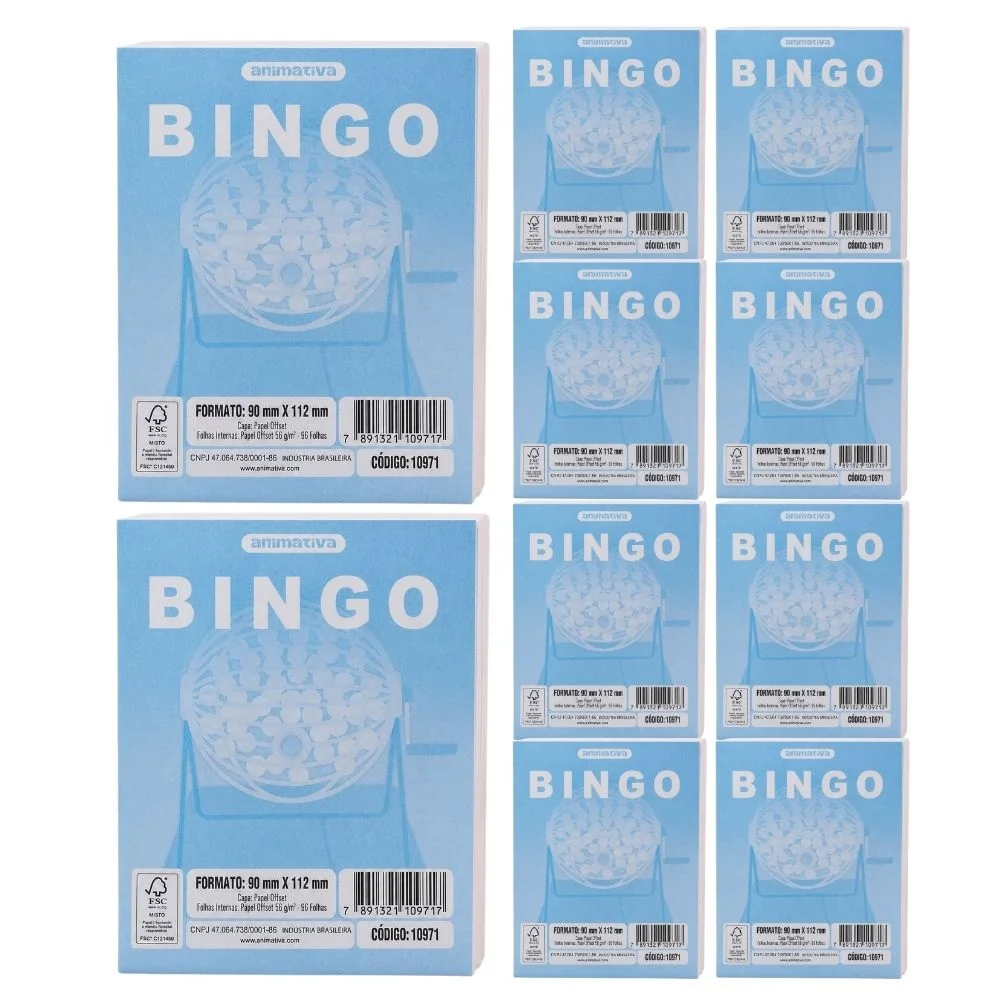 Kit 10 Cartela de Bingo 96 Folhas – Azul