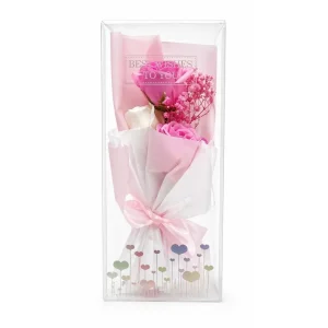 Buquê Decorativo Rosa Com Caixa Transparente
