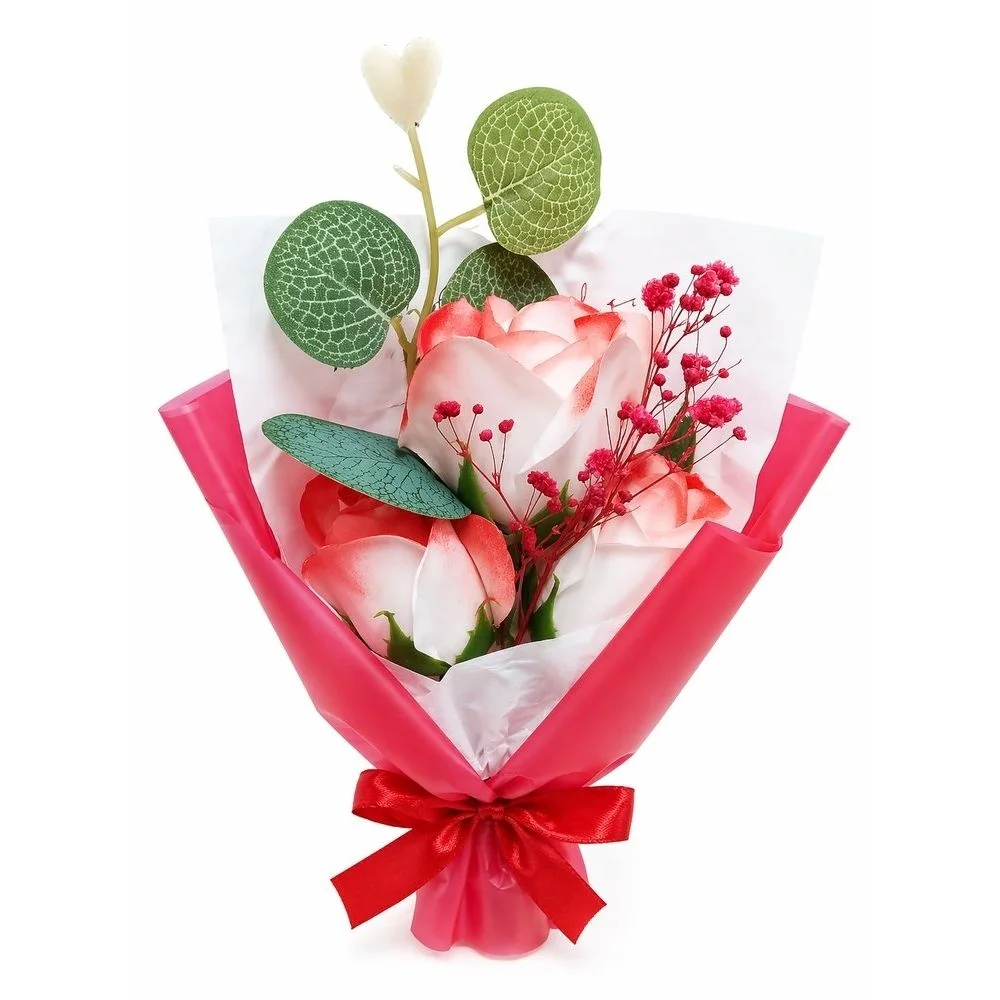 Buquê Decorativo Com Rosa Artificial 24cm Vermelha