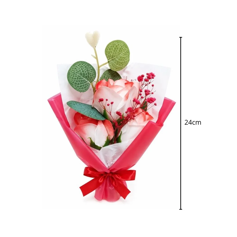 Buquê Decorativo Com Rosa Artificial 24cm Vermelha - Image 5