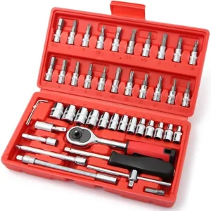 Kit Chaves Ferramentas Catraca Reversível Soquetes Extensões 46 Peças Aço
