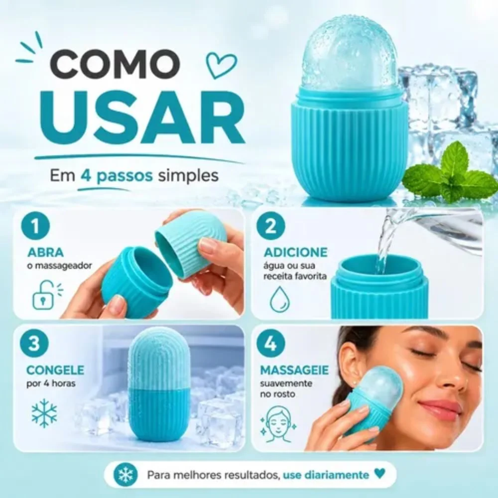 Massageador Facial Gelo Cuidados com a Pele Compacto Silicone Reutilizável - Image 8