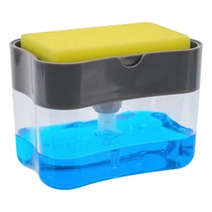 Dispenser de Detergente 2 em 1 com Esponja Porta Esponja 385ml com Dosador