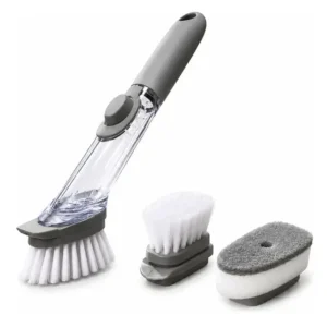 Escova Lava Louça Dispenser Detergente 2 em 1 Esponja Cozinha 150ml Cinza